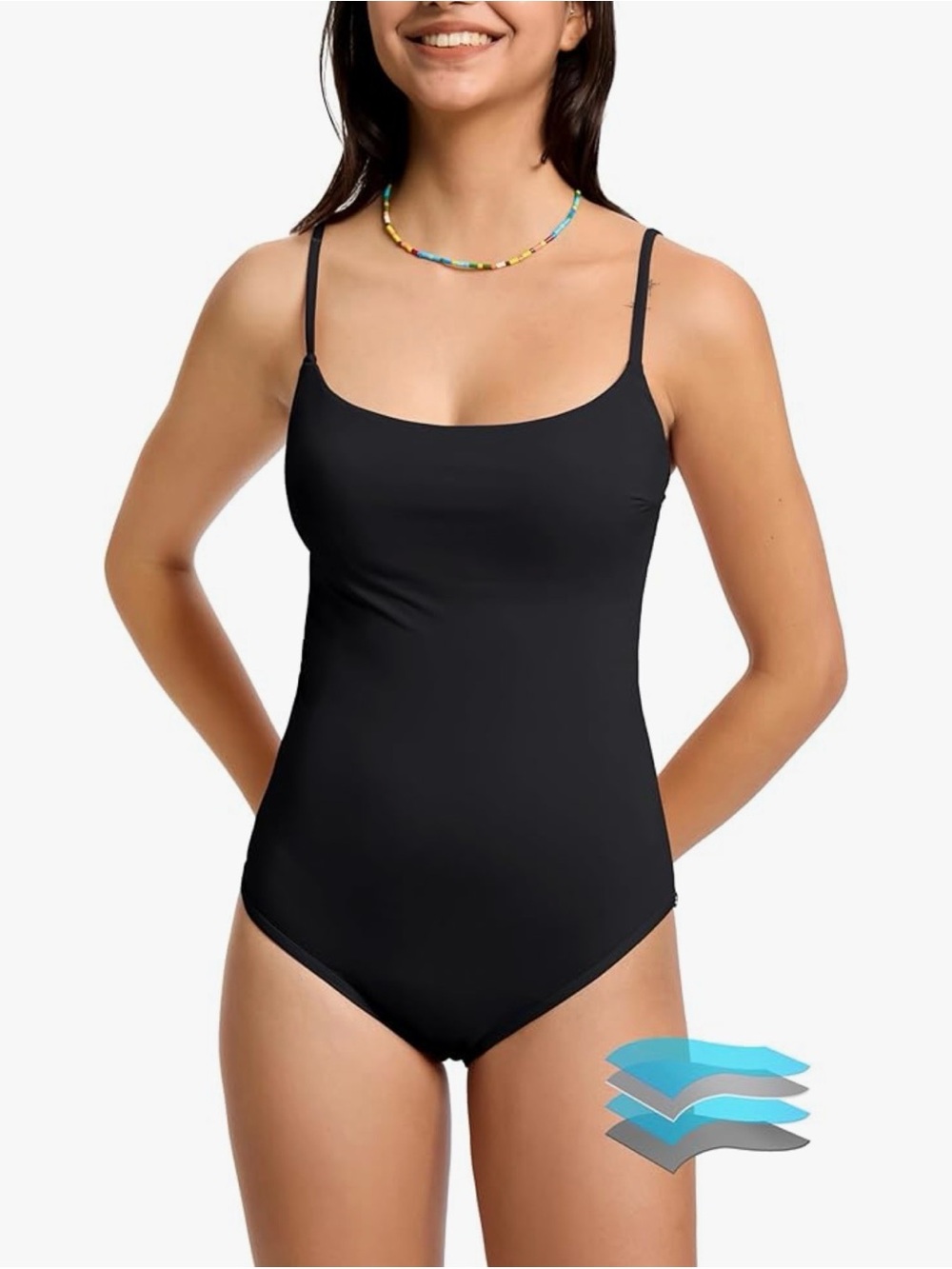 Women's Black Scoop-Neck One-Piece Swimsuit